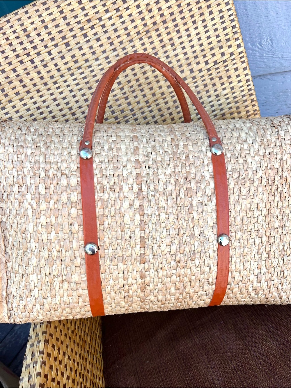 Vintage Handmade 1960s Cozumel Raffia Overnight Bag / Tote With Handles - Picture 5 of 7